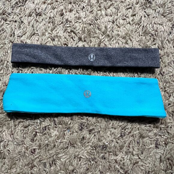 Lululemon Fly Away Tamer Headband Bundle of 2 Teal and Gray - Picture 2 of 5